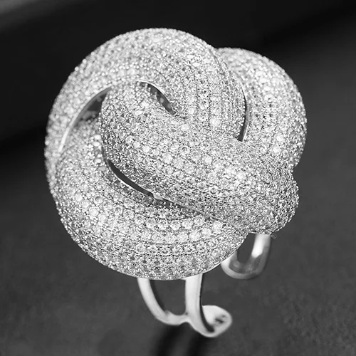 Silver GODKI, трендовые, крученые, благородные, Роскошные, большие, открытые кольца для женщин, свадебные, Обручальные, обручальные ювелирные изделия, женские кольца на весь палец - Цвет основного камня: Silver