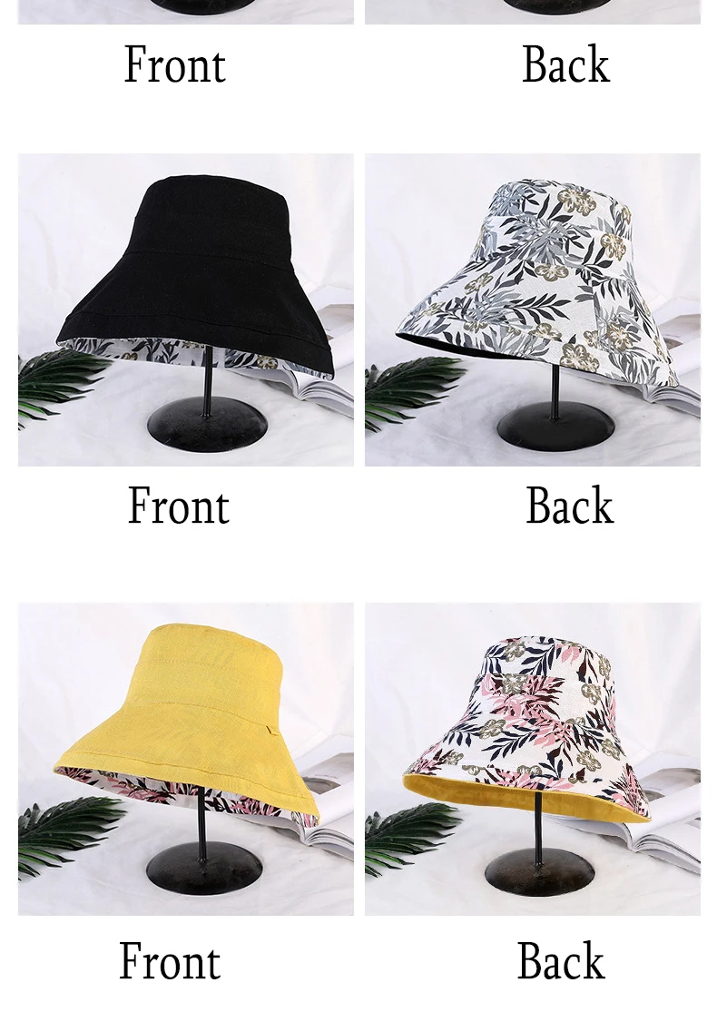 Women's Hat Bucket hat Panamanian Women Four Seasons Fisherman Hat Big Brim Hat Double-Sided Fisherman Hat Sun Visor Sunhat