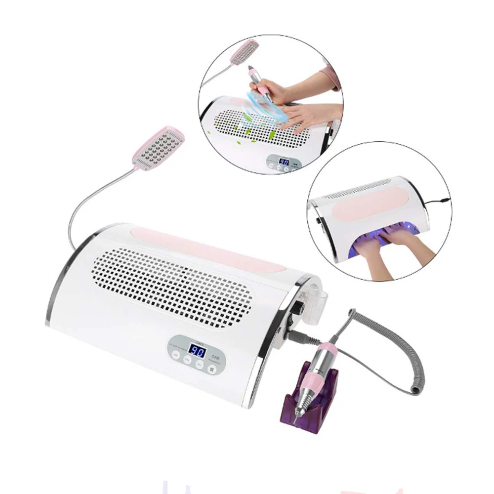 

4 IN 1 Multi-functional Electric Nail Drill Machine Nail File Drill Pen Kit Nail Art Dust Suction Collector, 54W UV LED Nail Dry