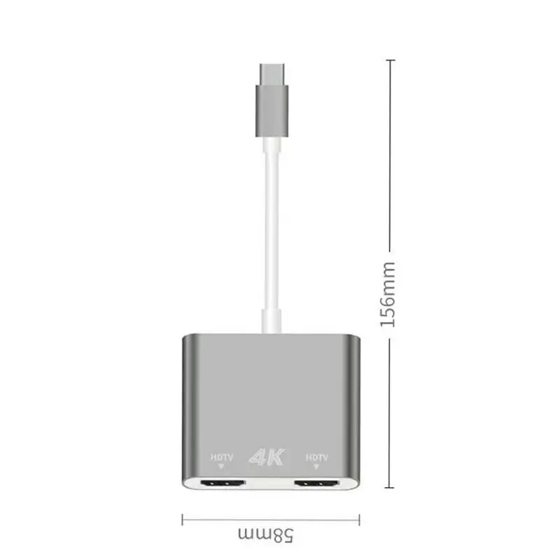 Серый usb type C к двойному HDMI адаптер концентратор конвертер для Windows OS X Linux для Android системы D08A