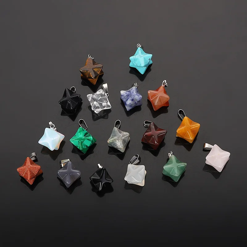 Natural Stone Hexagram Rose Quartz Pendants Tiger's Eye Opal Crystal Pendulum Pendants fit Chakras Necklace Making