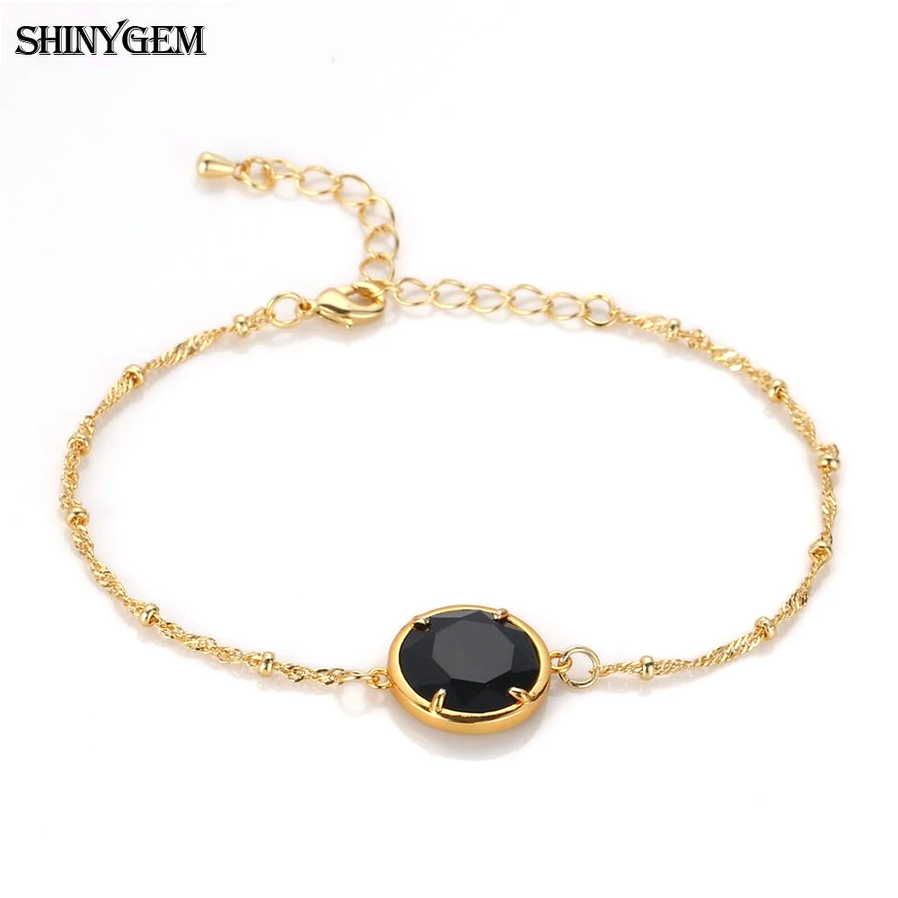 Shinygem Crystal Birthstone Charm Catena D'Oro Bracciale Sfaccettato Lucky Love Per Le Donne