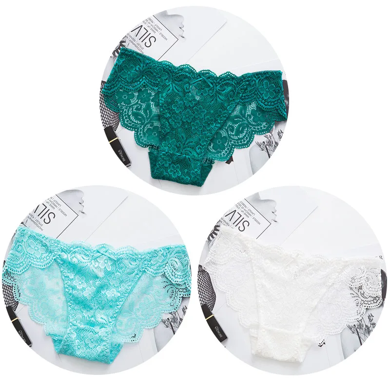 green skyblue white TEXIWAS, 3 шт./лот, сексуальные кружевные трусики, женское нижнее белье, сексуальные полые прозрачные трусы, женское нижнее белье, трусики с низкой посадкой - Цвет: green skyblue white