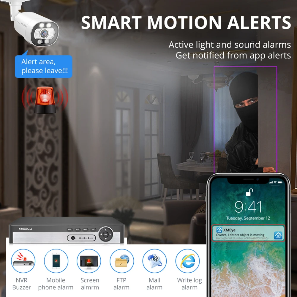 Misecu Ultra HD 4K Security Camera System 8CH NVR POE AI Camera 5MP 8MP Face Detect Outdoor Color Night Video Surveillance Set