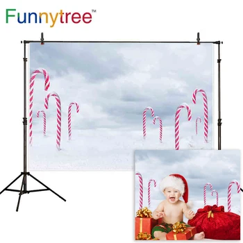 

Funnytree photocall backgrounds for photo studio clouds white red crutch candy bar Christmas snow party backdrop wallpaper