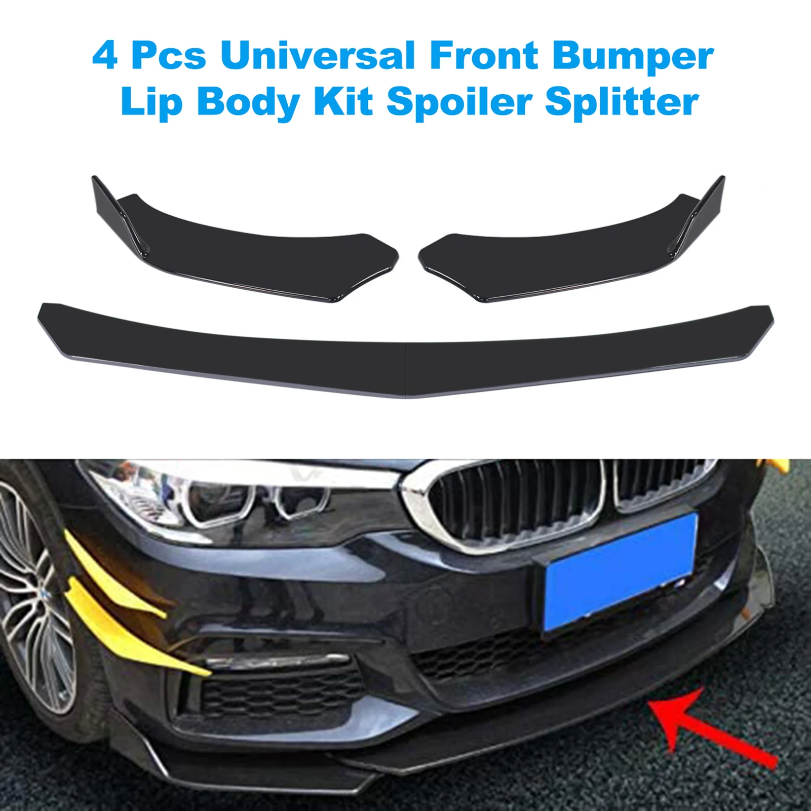 4PCS Car Front Bumper Lip Body Kit Universal Nissan Benz/Civic/Volkswagen Spoiler Splitter Bumper Canard Lip Splitter car bumper spoiler bumper lip bumper lip decoration
