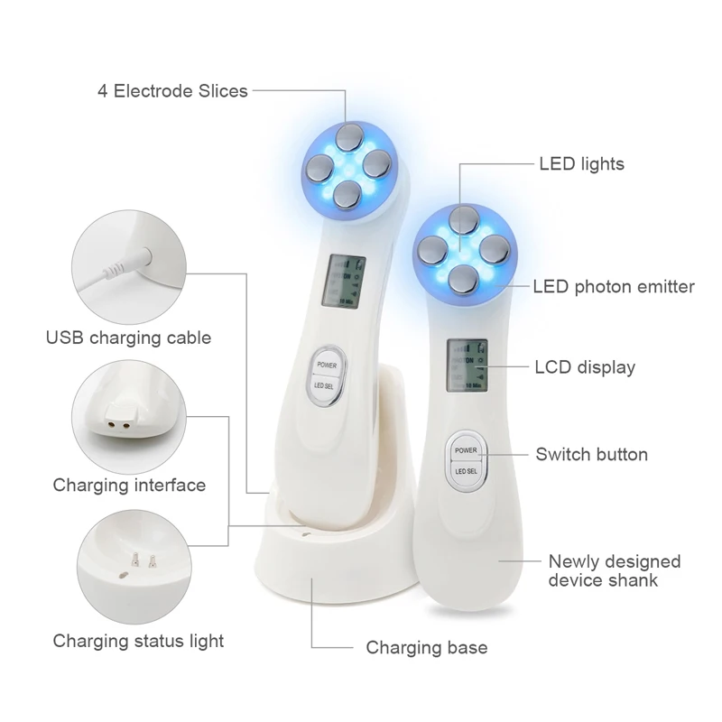 Радиочастотное устройство для подтяжки лица 5 в 1 светодиодный Фотофон гальванический спа мезотерапия ЭМС Электропорация массажер для лица