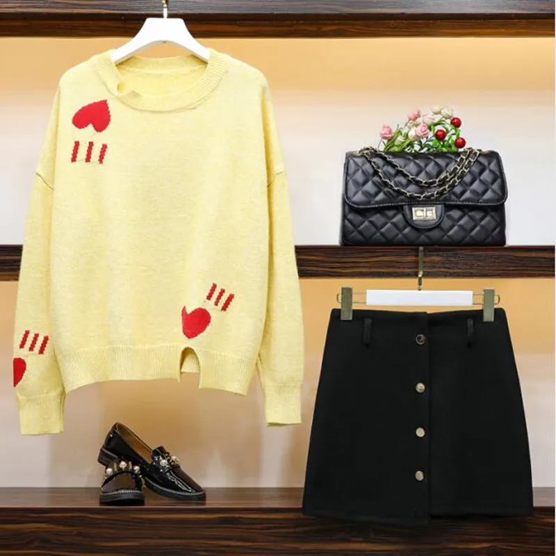 

New Skirts Suit Autumn Winter Women's Playful Knitwear Loose Sweater with irregular Woolen Skirt Goddess Ladies Two-piece Set