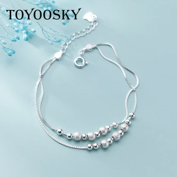 

Women Girl Bracelet Two Layer Lines Real 925 Sterling Silver Transfer Beads Scrub Beads Prevent Allergy Sterling-silver-jewelry