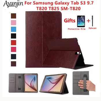 

PU Leather Handheld Stand Cover For Samsung Galaxy Tab S3 9.7 T820 T825 Awake Case SlotStand Skin Fundas +Film+Stylus