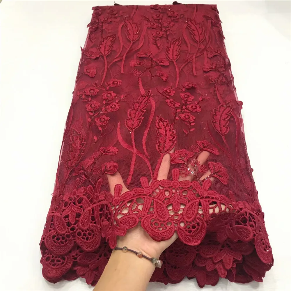 

Wine red African Net Milk Silk Lace Sequins Embroiderd High Quality French Lace Fabric Nigerian Lace Fabric For Wedding