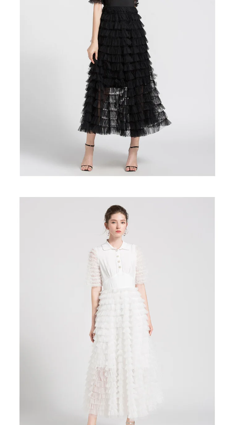 Mesh cake Stitching style dress Doll collar Single-breasted Five-point sleeve new Fashion casual style Free shipped