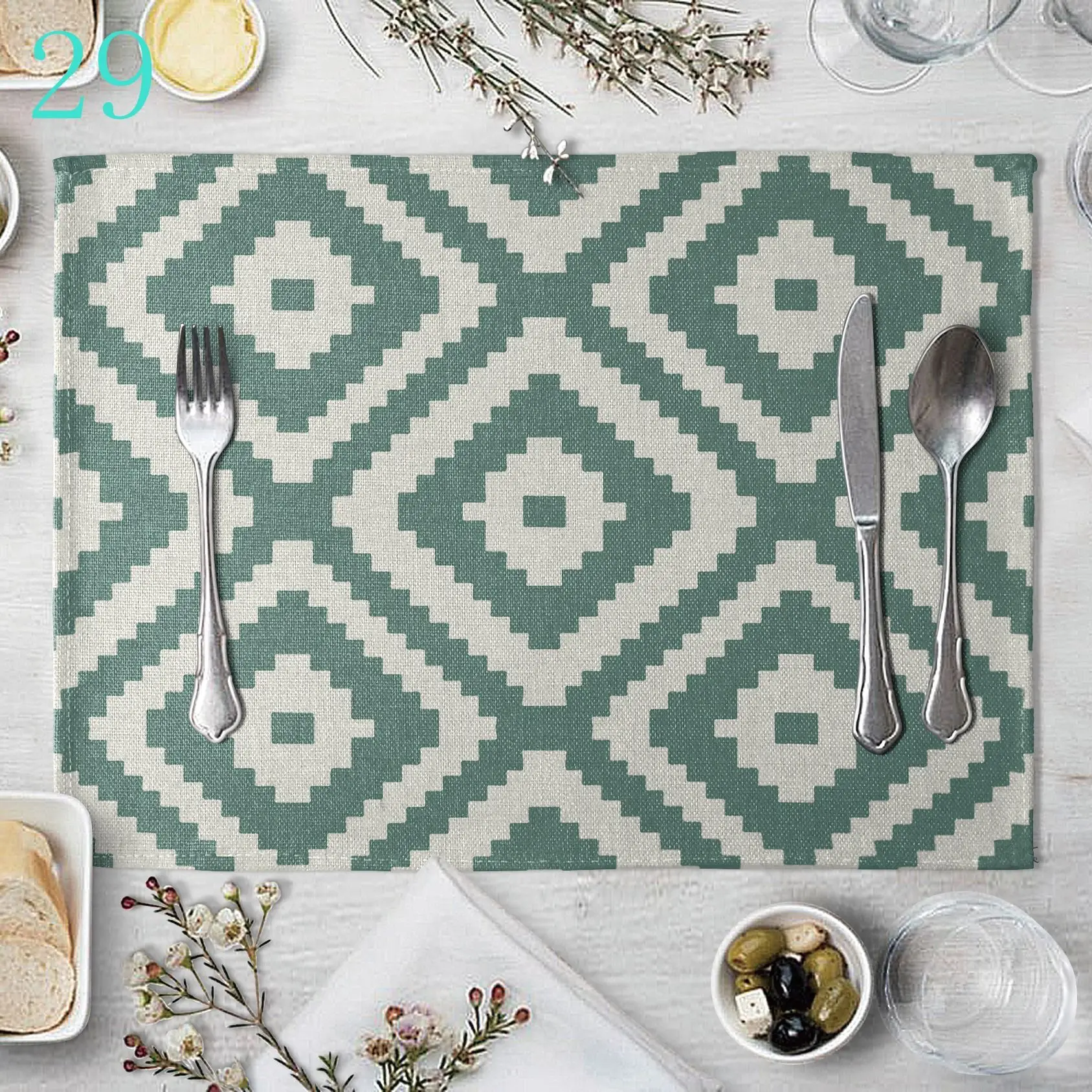 

Blue Geometric Placemat Art Stripes Pattern Linen Table Mat Placemats for Kitchen Dining Place Mats Pads Place Mats