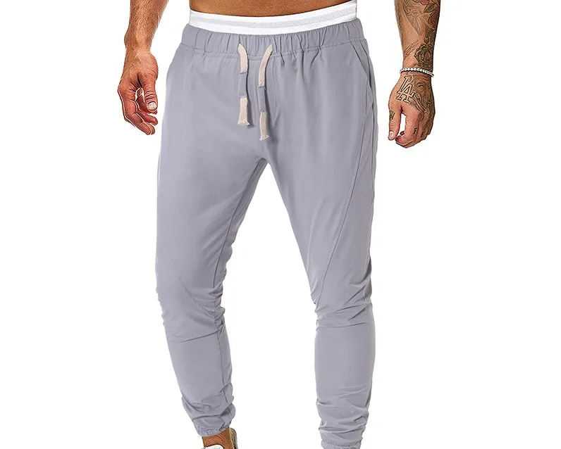 7156shallow grey Новые мужские тренировочные брюки для йоги, одноцветные штаны с карманами, спортивные штаны для бега, осенние мужские повседневные штаны, Длинные свободные спортивные штаны для фитнеса - Цвет: 7156shallow grey