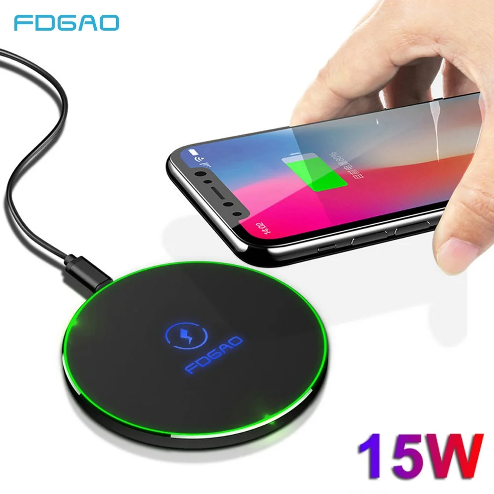 

FDGAO 15W Qi Wireless Charger Pad For iPhone XS 11 Pro Max Huawei P30 Pro Samsung Note 10 S10 Fast induction Wireless Charger