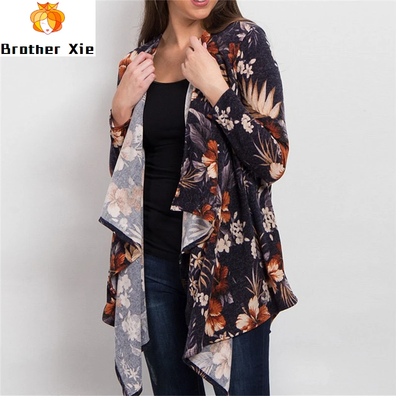 

2020 Cardigan Women Sweater Casual Long Sleeve Autumn Cardigan Vintage Floral Printed Cardigan Elegant Irregular Tops Pull Femme