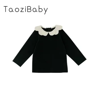 

Girls' Lovely Lace Lapel Base Coat Children's Clothes Spring And Autumn New Air T-shirt Baby Little Fresh Top Kids Shirt
