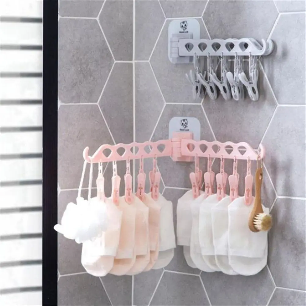 

Newest Sticky Rotating Multifunctional Hanger Wall-mounted Rotating Space Saving Racks Portable with 10pcs Clips Dropshipping