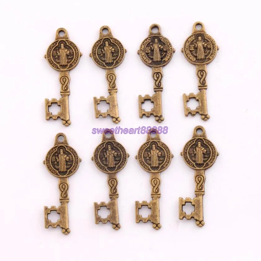 100pcs 12.5x32.7mm Zinc Alloy Saint Benedict Medal Cross Key Charms Pendants Jewelry DIY L1640
