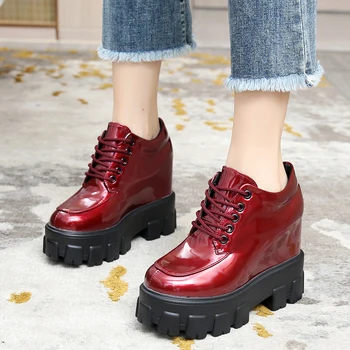 

Korean Shoes Female Footwear Patent Leather Ballet Flats Clogs Platform Oxfords Women's British Style Increas Height Round Toe