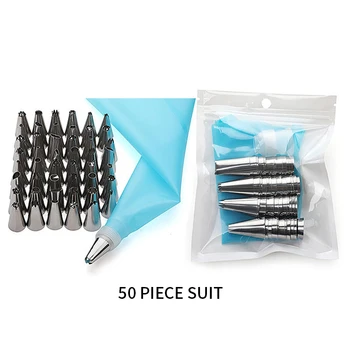 

50Pcs/Set Silicone Kitchen Accessories Icing Piping Cream Pastry Bag 48 Stainless Steel Nozzle Set DIY Cake Decorating Tips Set
