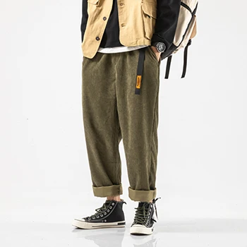 HCXY Fall【Belt для свободного 】 мужские брюки мужские штаны для бега мужские свободные прямые брюки мужские вельветовые брюки плюс размер эластичный пояс - Цвет: army green