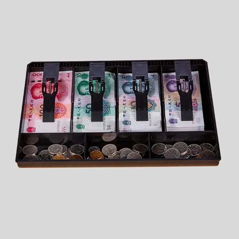 

Home Market Black Plastic Coin Money Storage Box Bill Cash Tray Organizer With 7 Slots 4 Removable Clips Supply