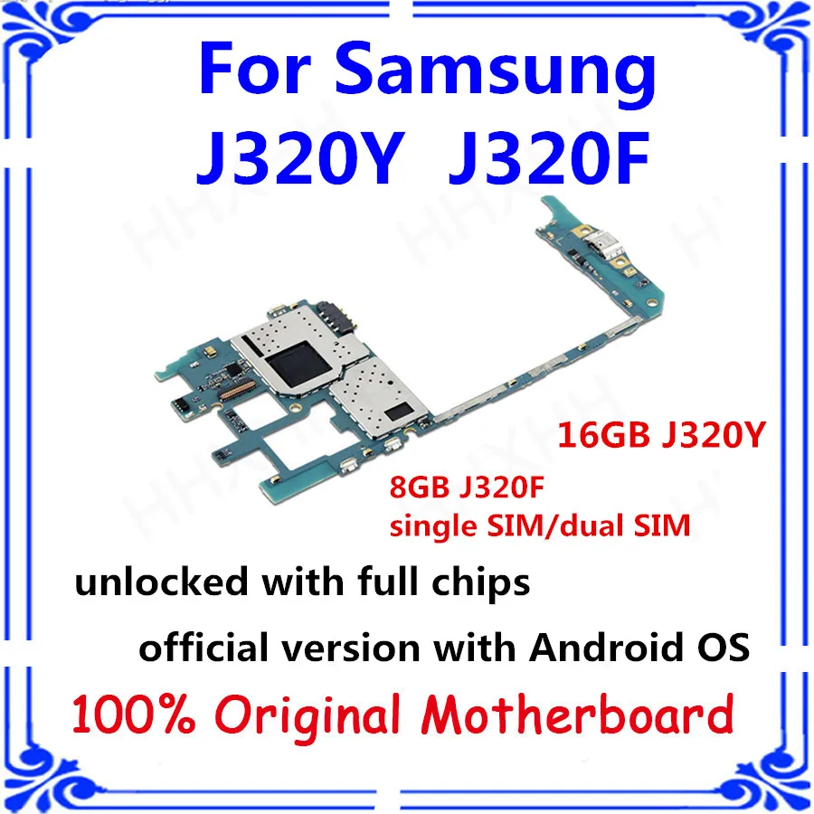 

For Samsung Galaxy J3 motherboard J320Y J320F single/dual sim Android 8GB/16GB unlocked replaced J320Y J320F mother logic board