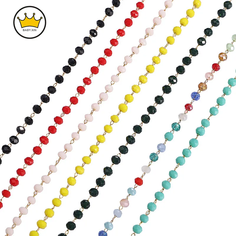 

1 Meter Handmade 3.5mm Abacus Glass Beads Golden Chains for Necklaces Bracelets Anklet Making DIY Jewelry Findings