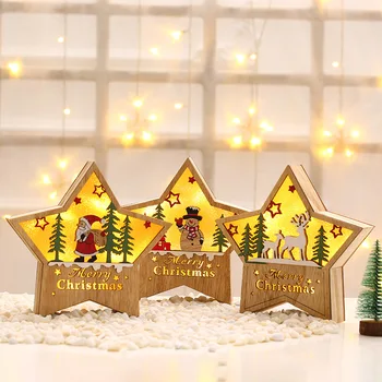 

Lights Wooden Christmas Tree Star Wooden Glowing Pendant Chritmas Tree Hanging Ornament Home Party Christmas Decor