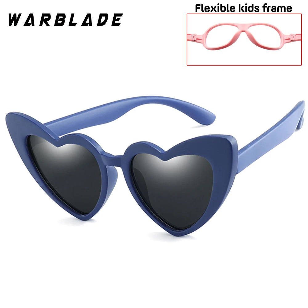 blue gray WarBLade/новые детские солнцезащитные очки; Детские поляризованные солнцезащитные очки с сердечком; очки для мальчиков и девочек; гибкая безопасная оправа для детей - Цвет линз: blue gray