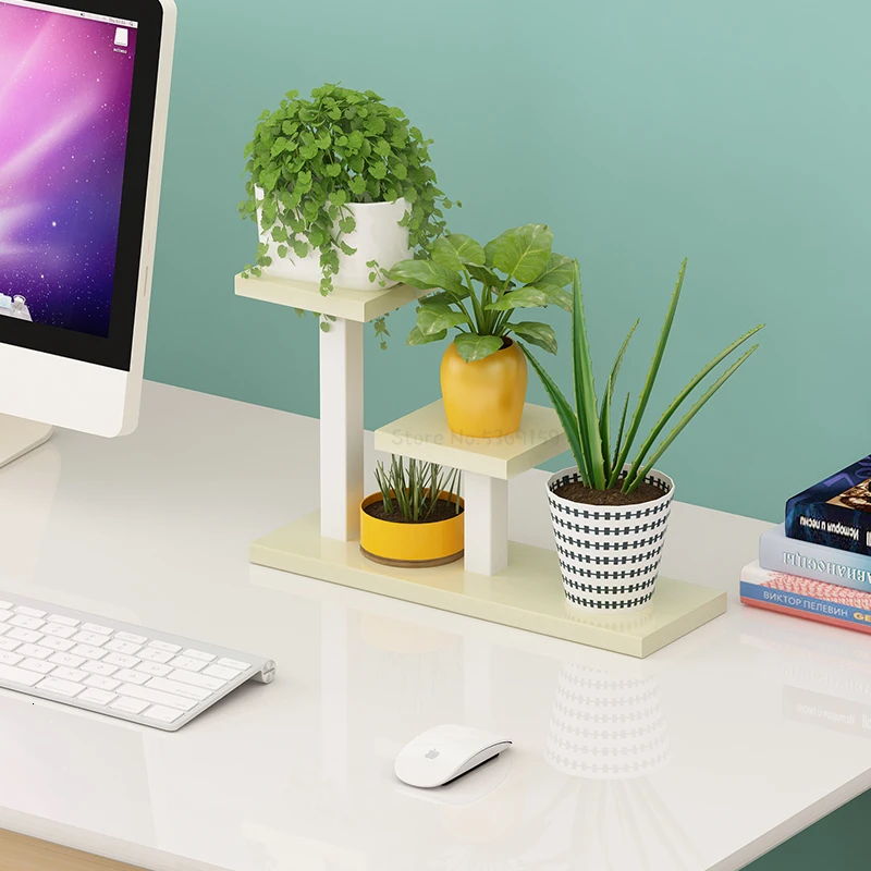 Iron Meat Flower Airs Balcony Shelf Indoor Office Desktop Mini Multi-storey Botany Small Flower Rack - Цвет: framewhitemaple