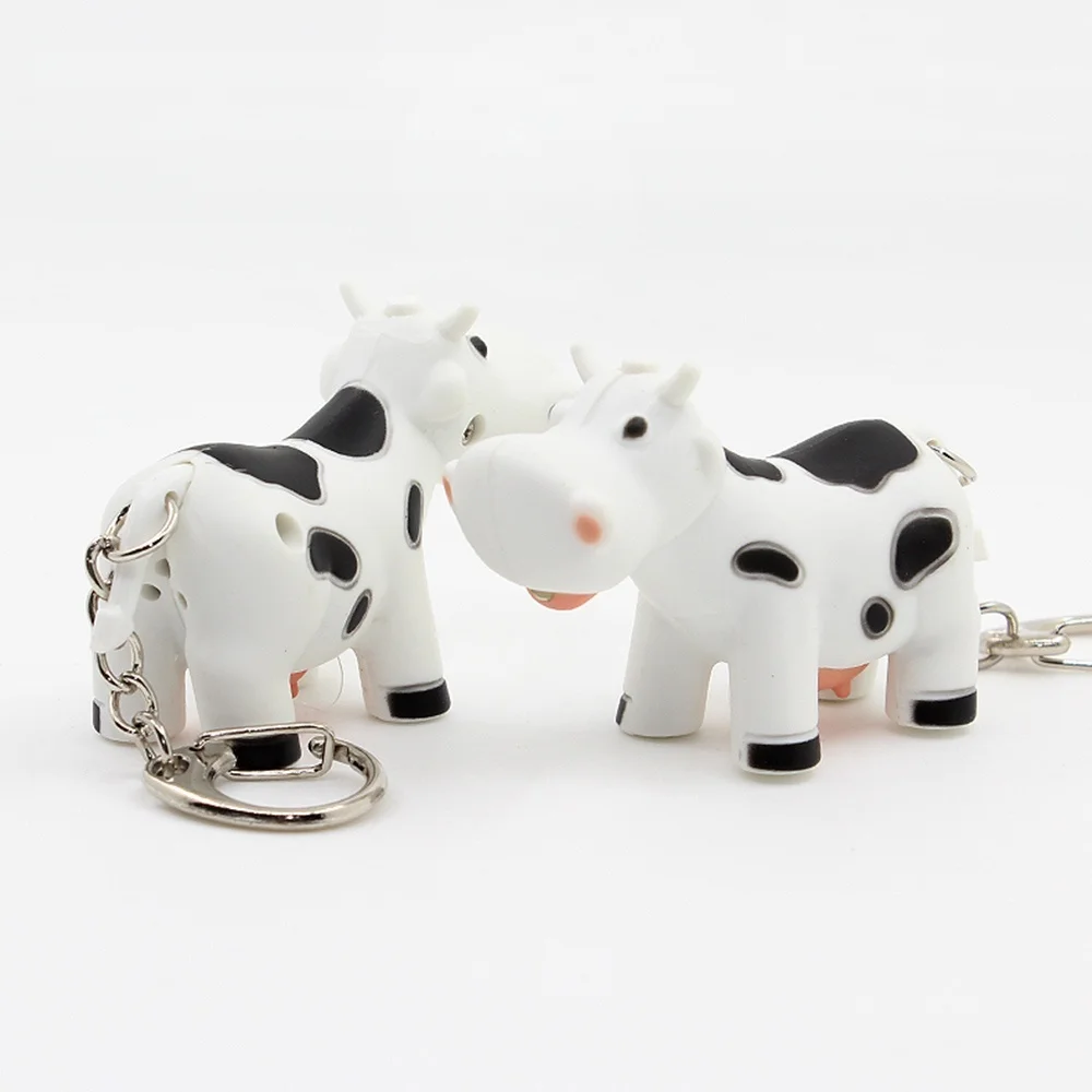 

Cute Small Cow LED Key Chain With Sound Key Ring Mini Flashlight Torch Animal Shape Keyring For Kids Toy Bag Accessories Gifts