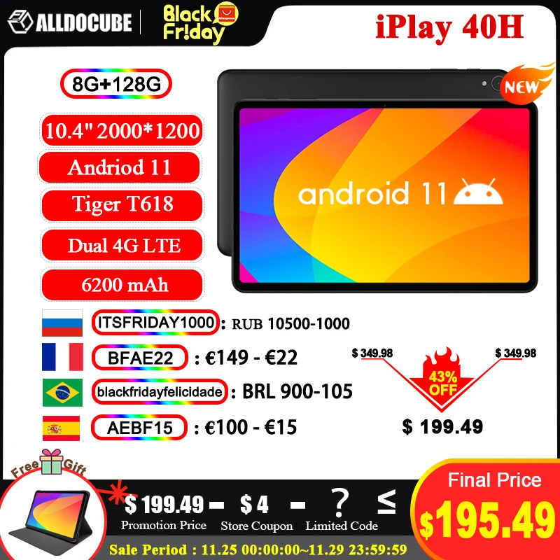 【Новейший】 ALLDOCUBE iPlay 40H 10 4 ''планшет Android 11 2K 2000x1200 FHD 8 ГБ ОЗУ 128 Гб ПЗУ UNISOC T618 Octa