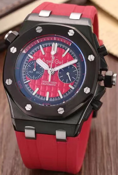 Black Red Роскошные брендовые новые мужские спортивные часы из нержавеющей стали розовое золото серебро черный резиновый светящийся хронограф сапфир ограничение по времени AAA - Цвет: Black Red