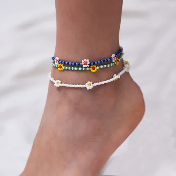 Flower Daidy Bead Anklet Bracelet For Women Bohemian Colorful Handmade