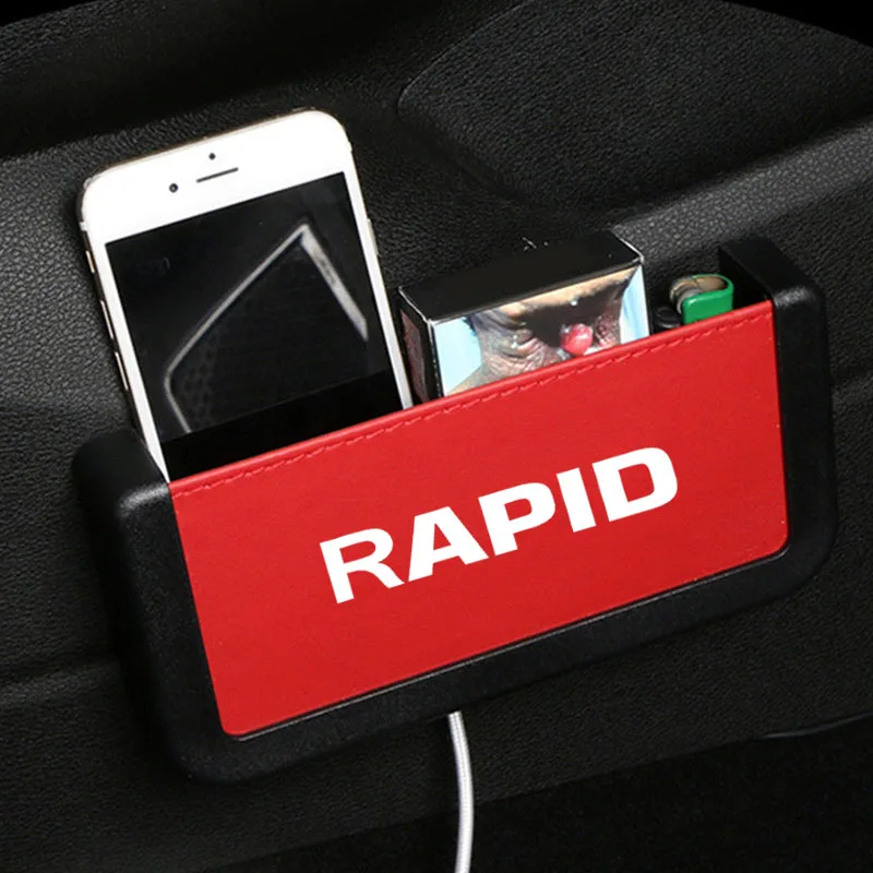 Автомобильный ящик для хранения для Skoda RAPID, сумка для карт, клейкая коробка для мобильного телефона, аксессуары для интерьера