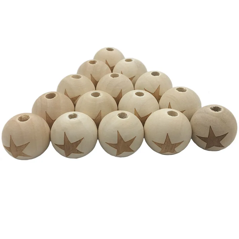 Wooden Teether 6 20 шт./Партия DIY 20 мм деревянные Прорезыватели для зубов аксессуары смайлик лицо Звезда Корона Слон Лотос Узор Деревянные бисерные игрушки для детского подарка - Цвет: Wooden Teether 6