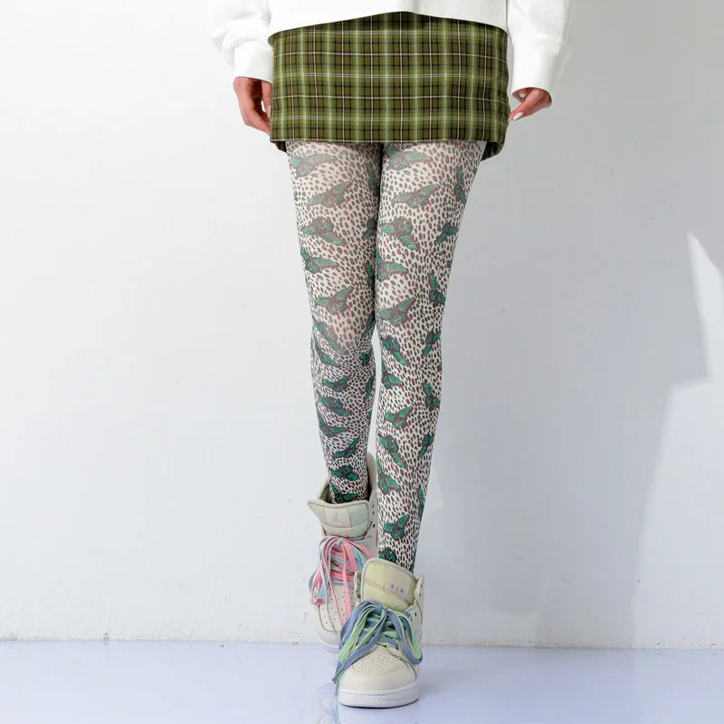 

Punk Style Men's Blackish Green Moths Printed Women Pantyhose Free Shipping
