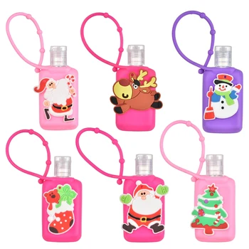 

6Pcs Christmas Silicone Mini Soap Dispenser Hand Sanitizer Bottle Travel Portable Gel Holder Hangable Liquid Container Kids Gift