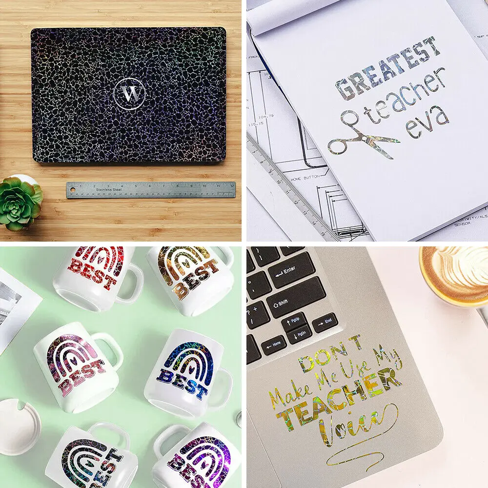 6 Sheets 12"x10" Bundle Holographic Stone Pattern Adhesive Vinyl Cut Film for Party Decoration Sticker Craft Cutter Car Decal