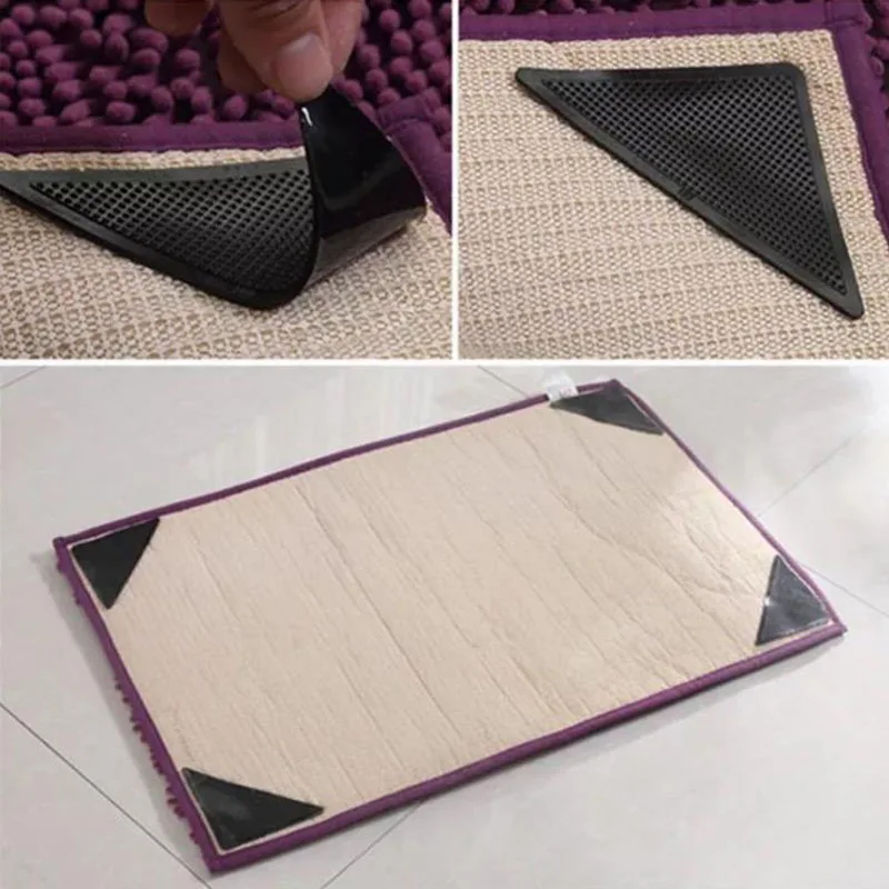 

4 Pcs Home Foor Carpet floor Mat Bathroom Mat Self-Adhesive Non-Slip Stickers Reusable Washable Silicone Handle Sticker Pad