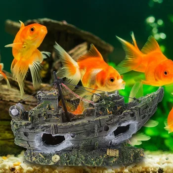 

Resin Aquarium Landscaping Ship Artificial Decorative Net Boat Fish Tank Hide Cave Non-toxic Aquatic Decorations Ornaments