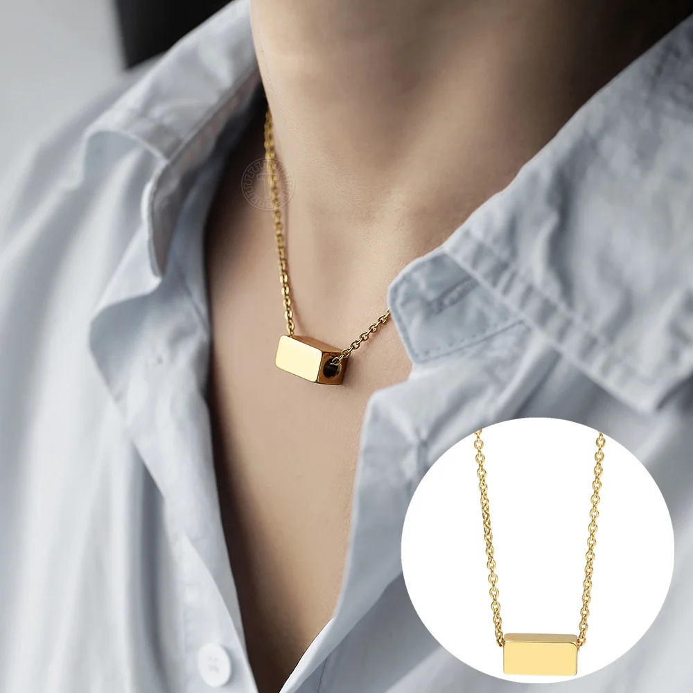 

Simple Square Cube Charm Necklace Stainless Steel Women Rolo Link Chain Custom Personalize Engrave Fashion Jewelry Gift DN199