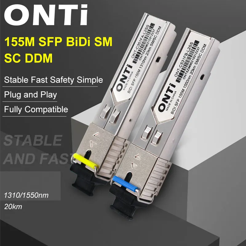 ONTi SFP Module-100BASE-LX-100MbE Single Mode Fiber (SMF) Optic Transceiver-100Mb Ethernet SFP-SC 20km-1310nm-WDM-DDM