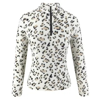 

fashion Women Leopard Standing collar zipper Women Plush spring autumn warm Leisure soft Tops