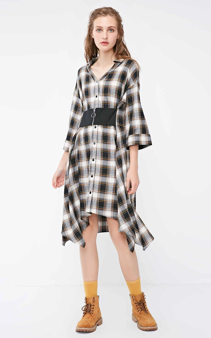 Vero Moda женское клетчатое платье-рубашка с поясом и 3/4 рукавами | 3191SZ501