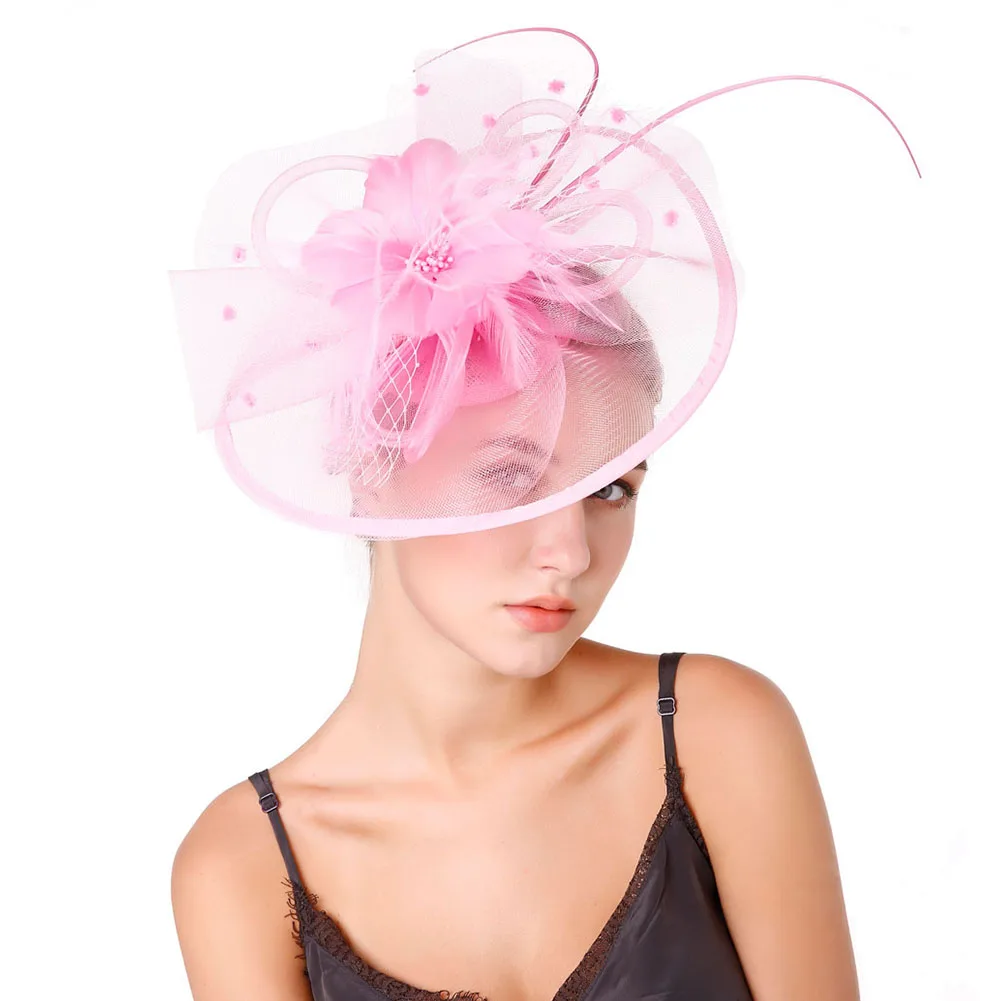 Коктейль Подарочная шапочка лентой Для женщин аксессуары Fascinator Чай вечерние Винтажная заколка для волос Искусственный перо на свадьбу из легкой ткани и церкви