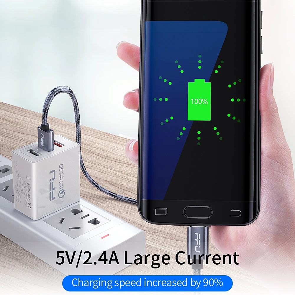 FPU Micro USB кабель 2.4A нейлоновый плетеный кабель для быстрой зарядки и передачи данных для samsung Xiaomi Tablet Android мобильный телефон usb зарядный шнур
