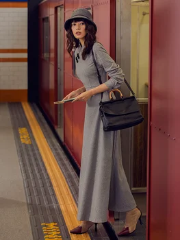

Top Quality New 2019 Autumn Winter Long Dress Women Mandarin Collar Qipao Buttons Full Sleeve Grey Long Maxi Dress Vestidos XXL